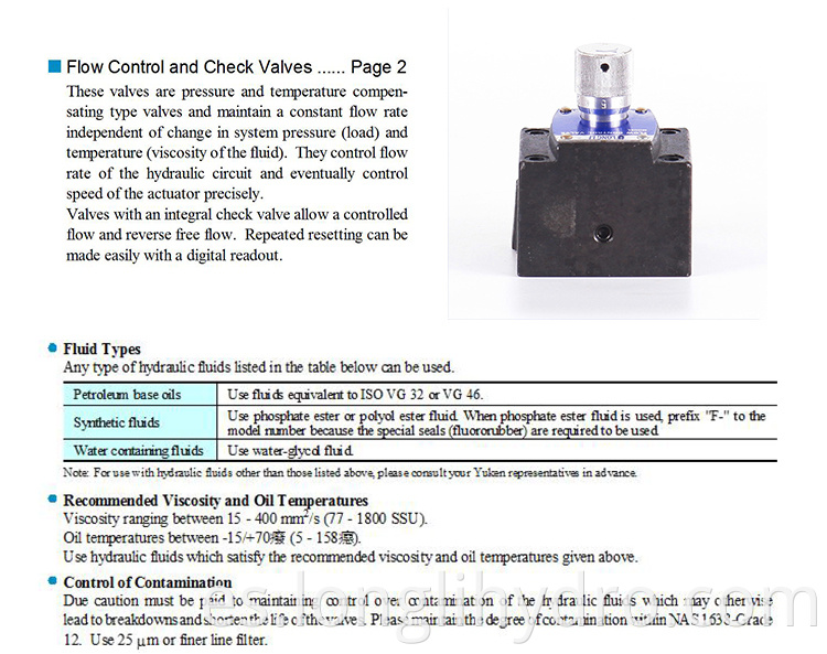  FG FCG Hydraulic Flow Control and Check Valves